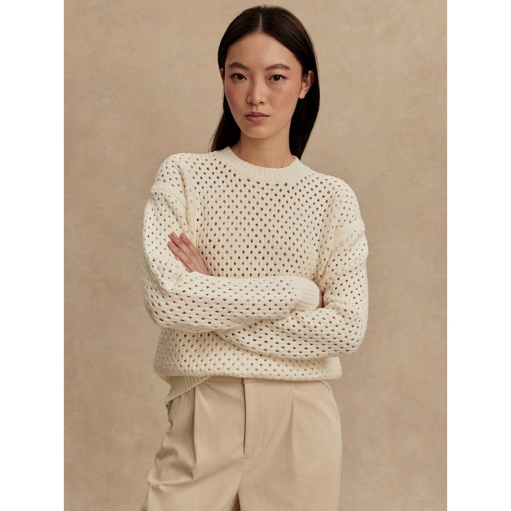 NWT‎ Varley Grady Boucle Knit Sweater S Ivory New Mesh Pointeille Anthropologie